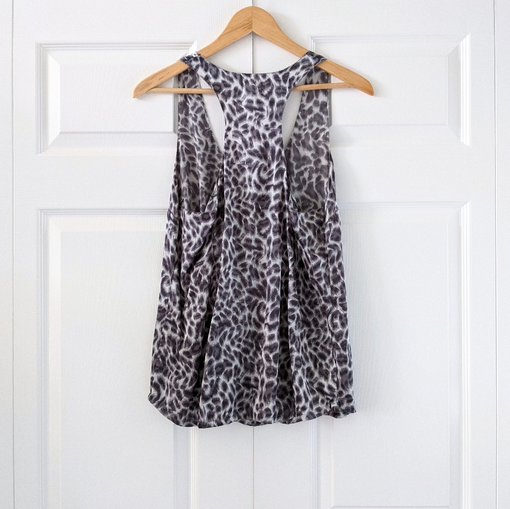 Joie Leopard Print Gray Silk Racerback Tank Top - Picture 3 of 11